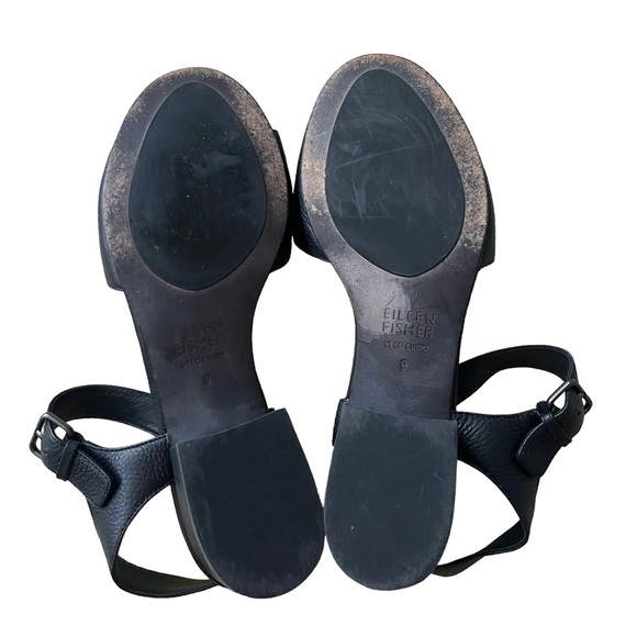 Eileen Fisher Black Pebbled Leather Sandals Heels Ankle Strap Womens Size 9 - Picture 7 of 9